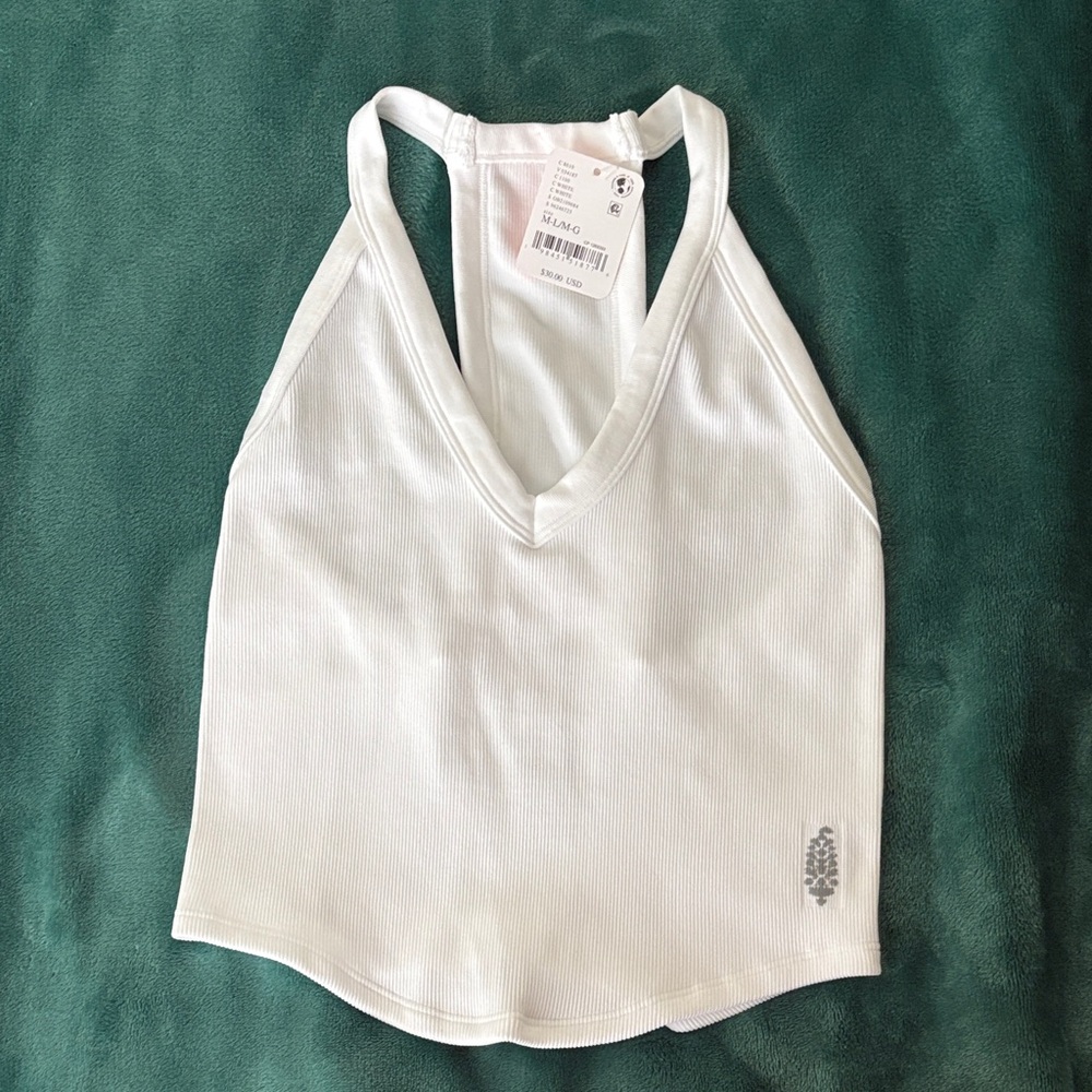 Free People Movement Classic White Ribbed Halter Top